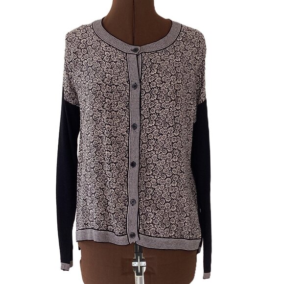 MaxMara Black Wool Cardigan with Silk Floral Front - Picture 1 of 6